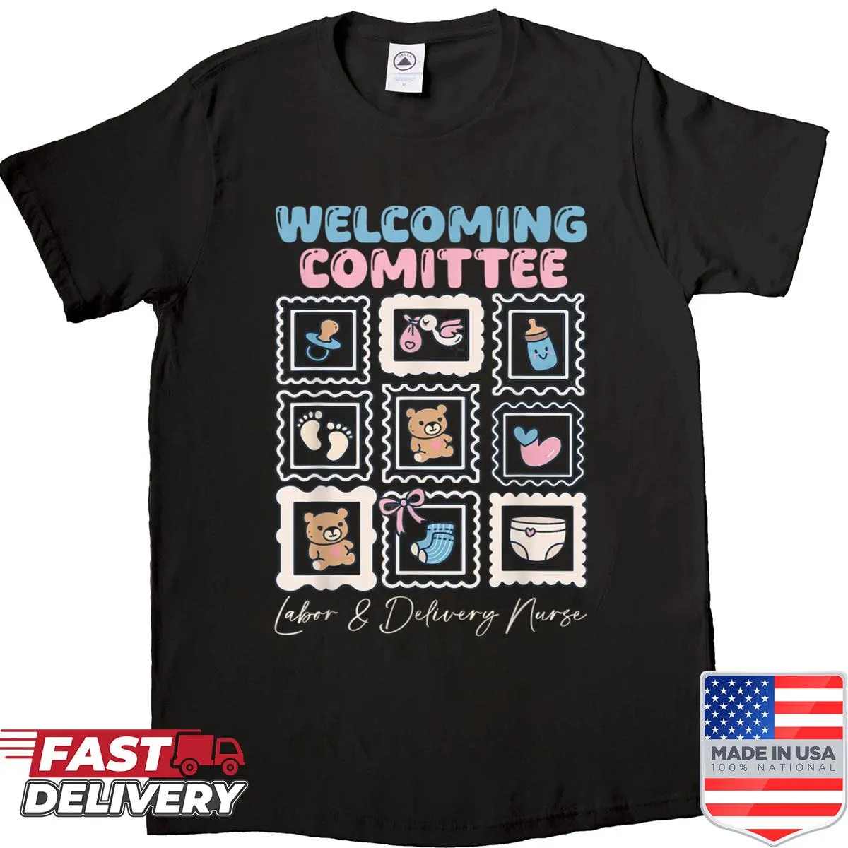 Funny tee shirt for nurses with 'Welcoming Committee' text, honoring their profession.