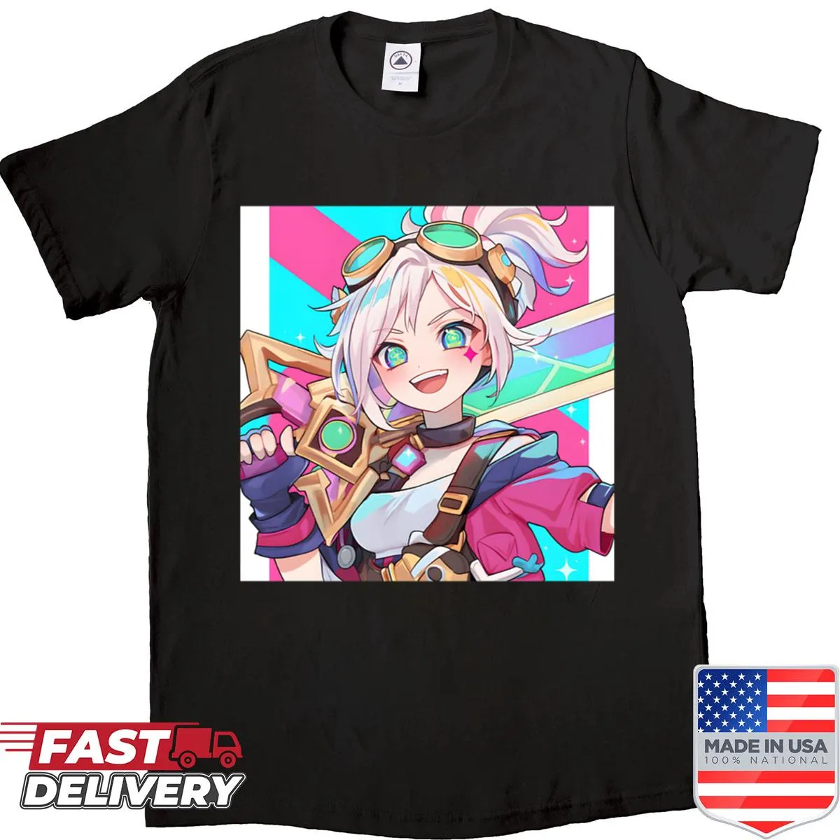 Chibi warrior design inspired by games on t-shirt