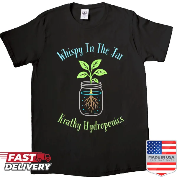 Hydroponics-themed shirt featuring plants in jars