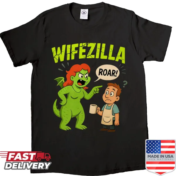Funny Wifezilla shirt with dinosaur graphic and humorous text