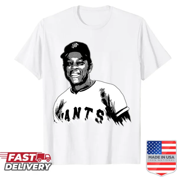Vintage-style Willie Mays oversized shirt with baseball design.
