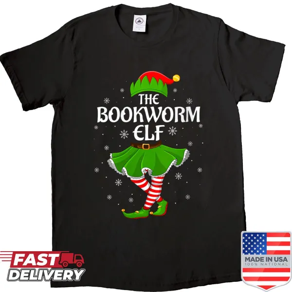 Cute cartoon elf with books design for a Christmas shirt.