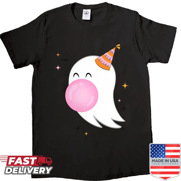 Adorable ghost blowing bubblegum design for Halloween shirt.