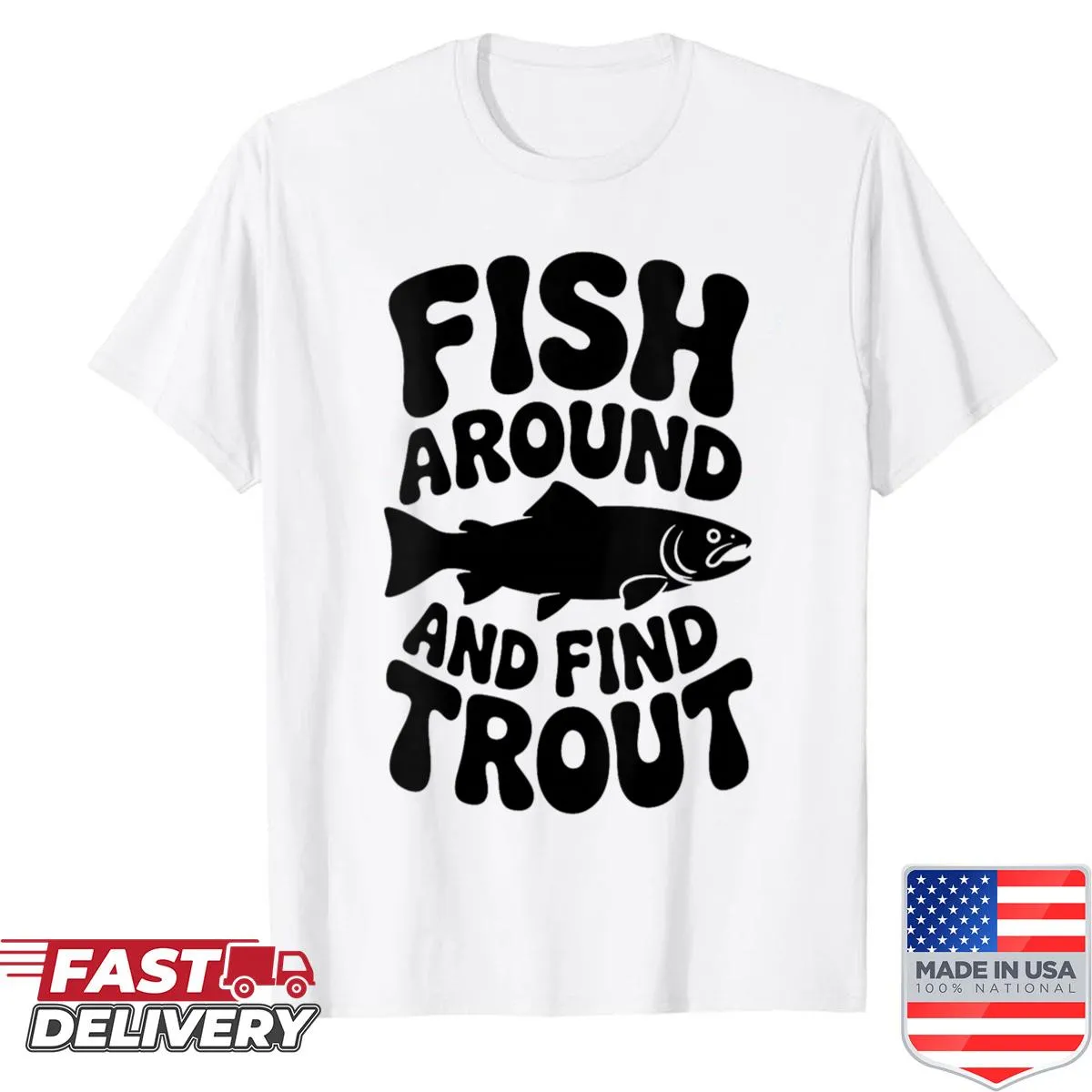 Funny fishing pun graphic on a T-shirt.