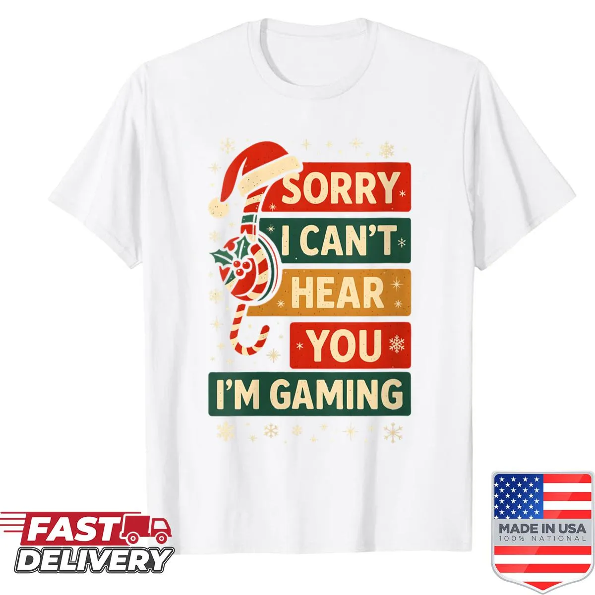 Gaming shirt with a candy cane headset illustration for gamers