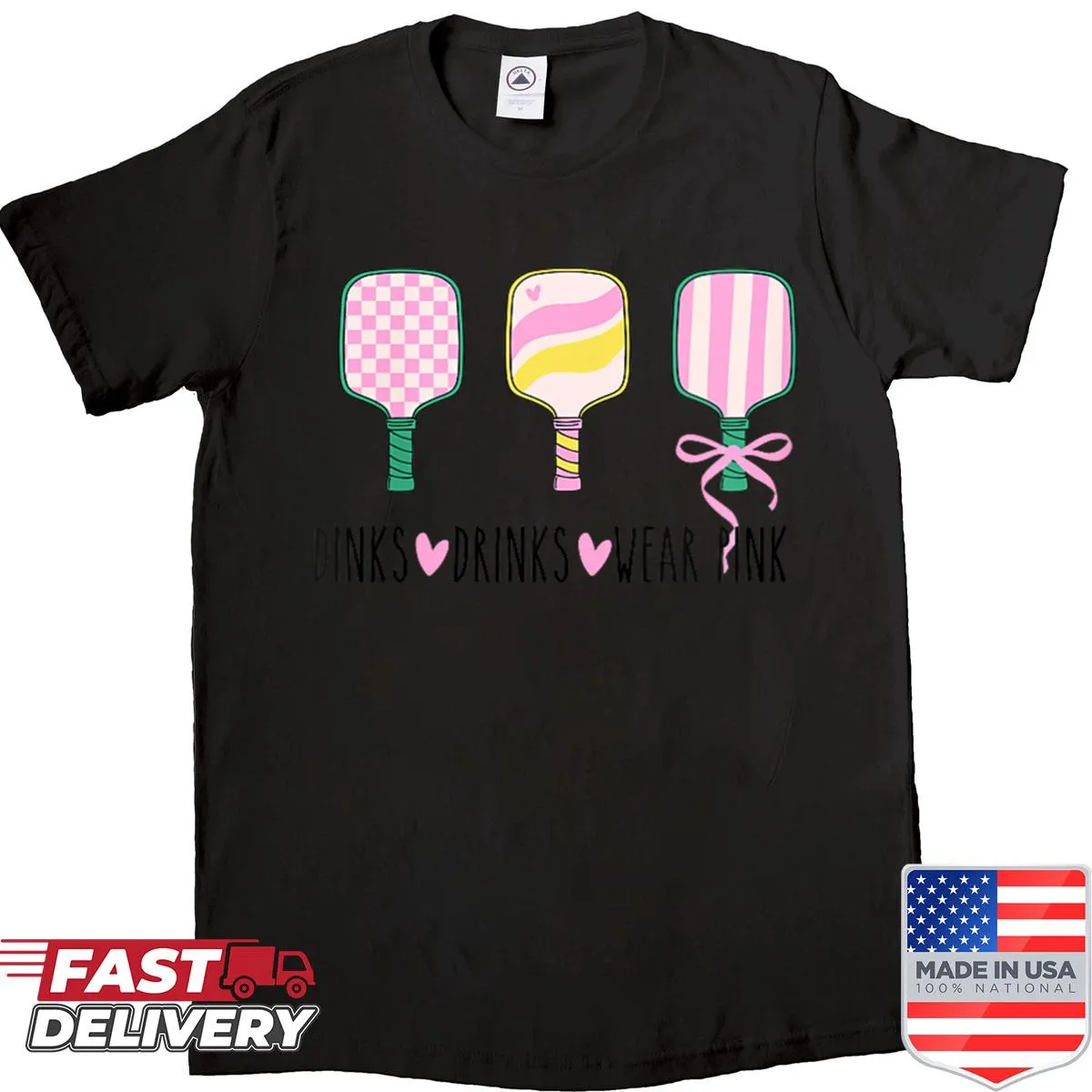 Cute pickleball-themed graphic on a women’s shirt
