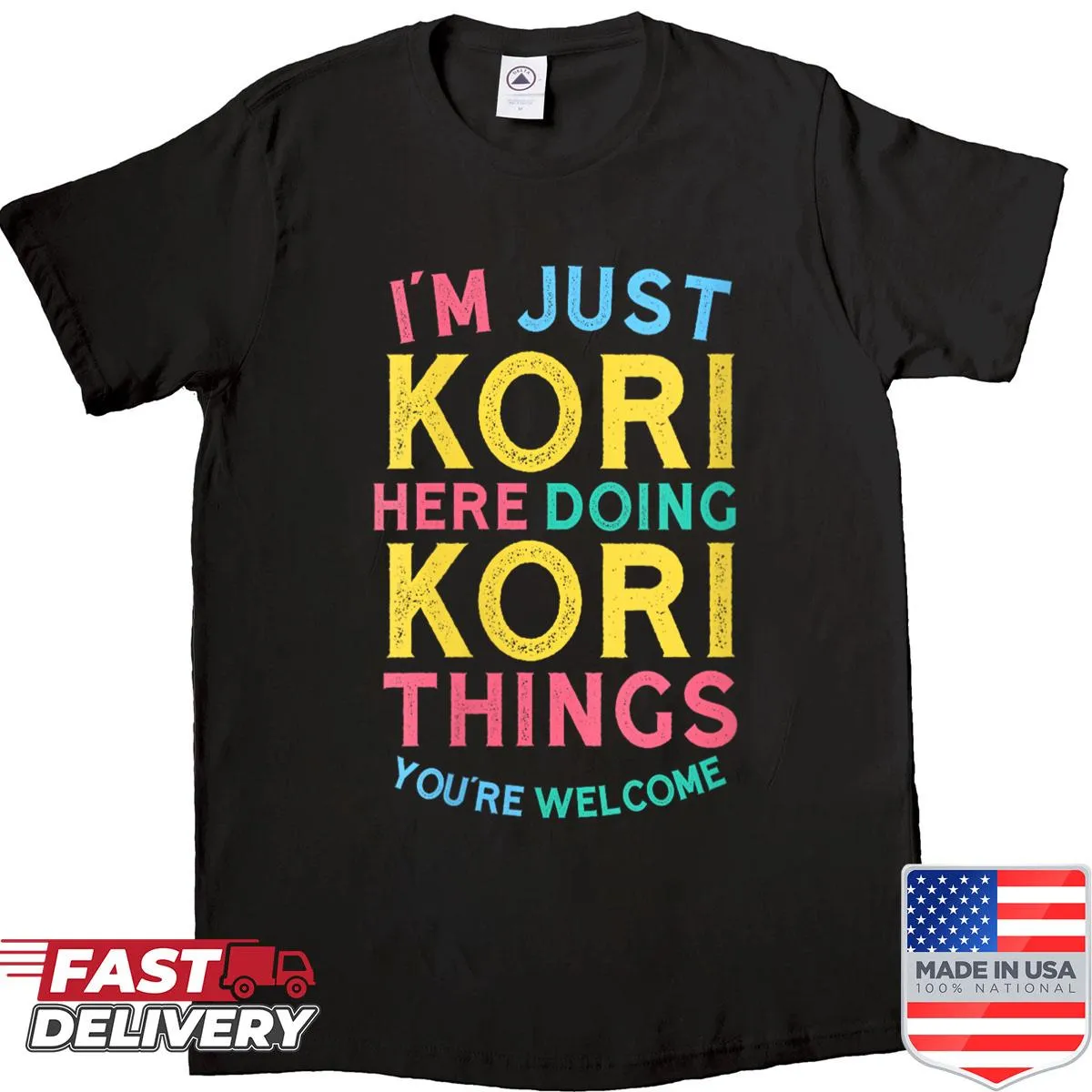 Funny 'Kori Here Doing Kori Things' shirt with playful typography