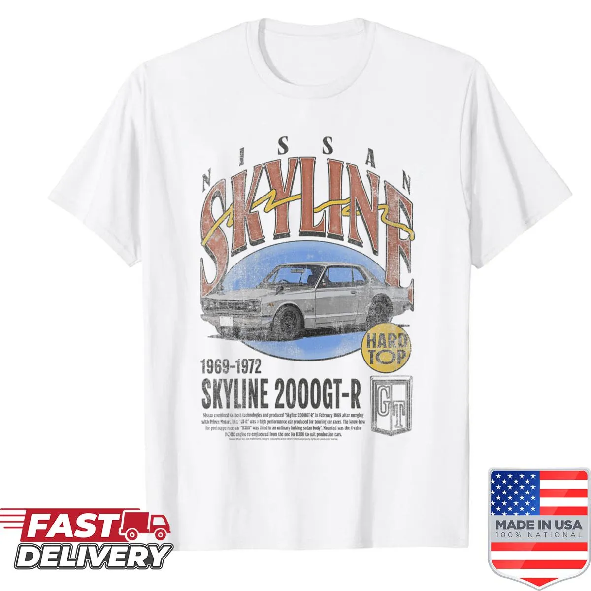 Vintage shirt featuring the 1969 Nissan Skyline 2000GT-R