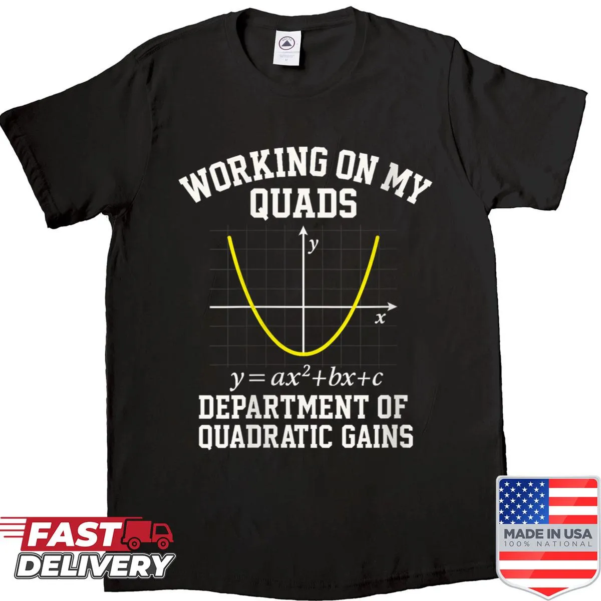 Funny math gym teacher shirt with Working On My Quads text
