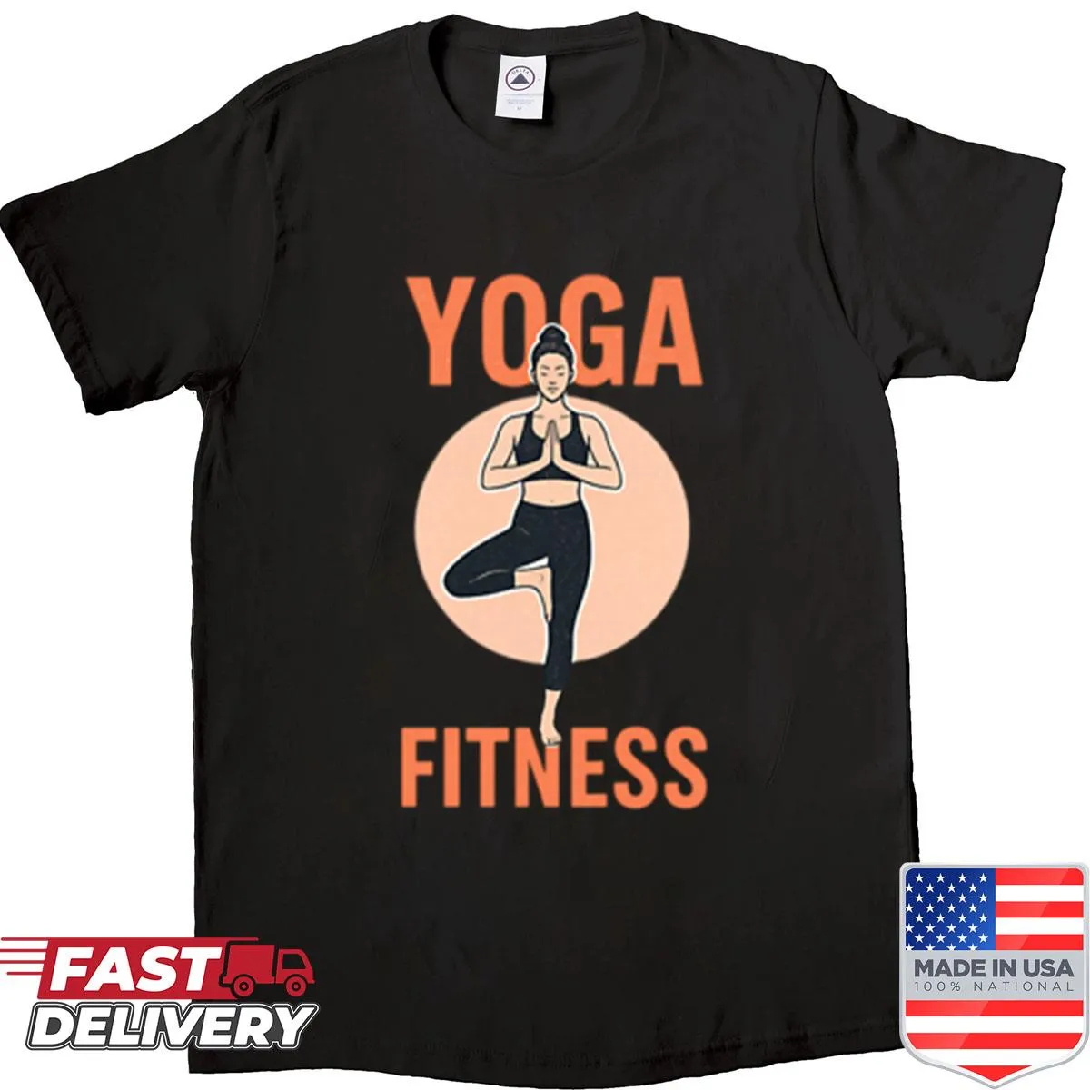 Yoga-themed shirt with mindfulness and fitness words