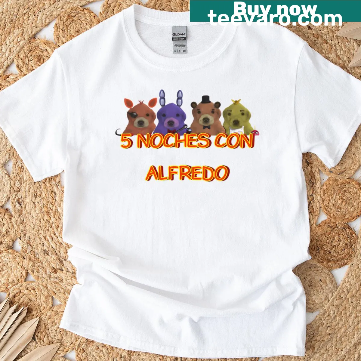 Funny shirt reading '5 Noche Con Alfredo' — on a men's t-shirt