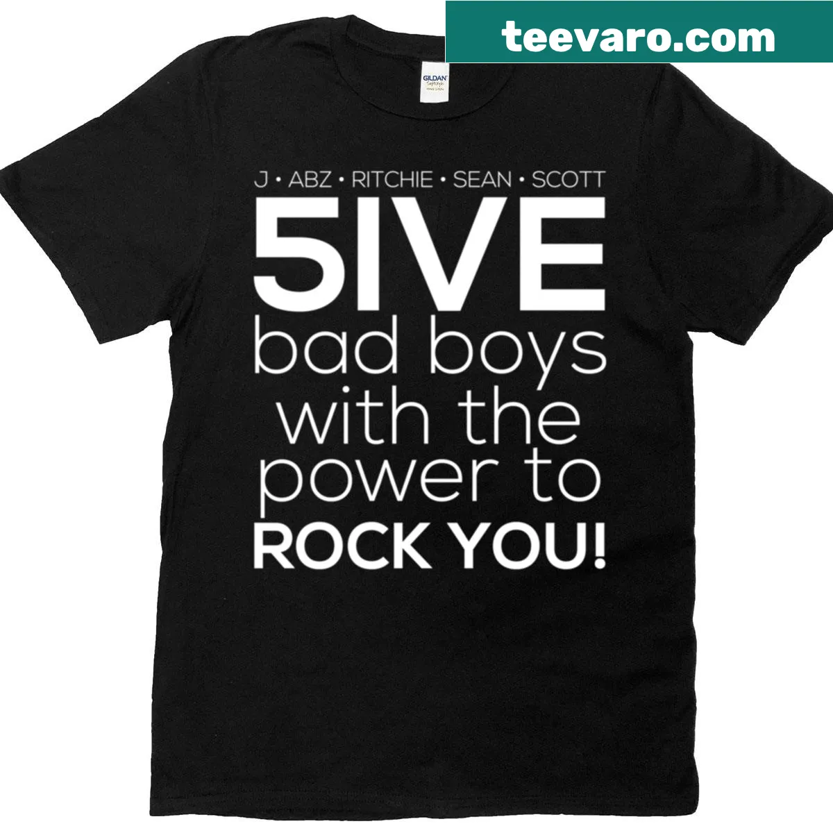 5ive band original lineup illustration on a t-shirt — on a men's t-shirt
