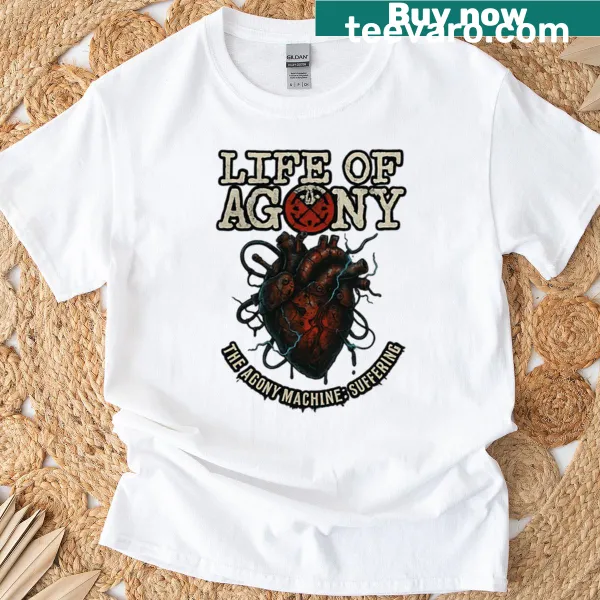 Agony Machine design featuring rust and pain motif on a T-shirt