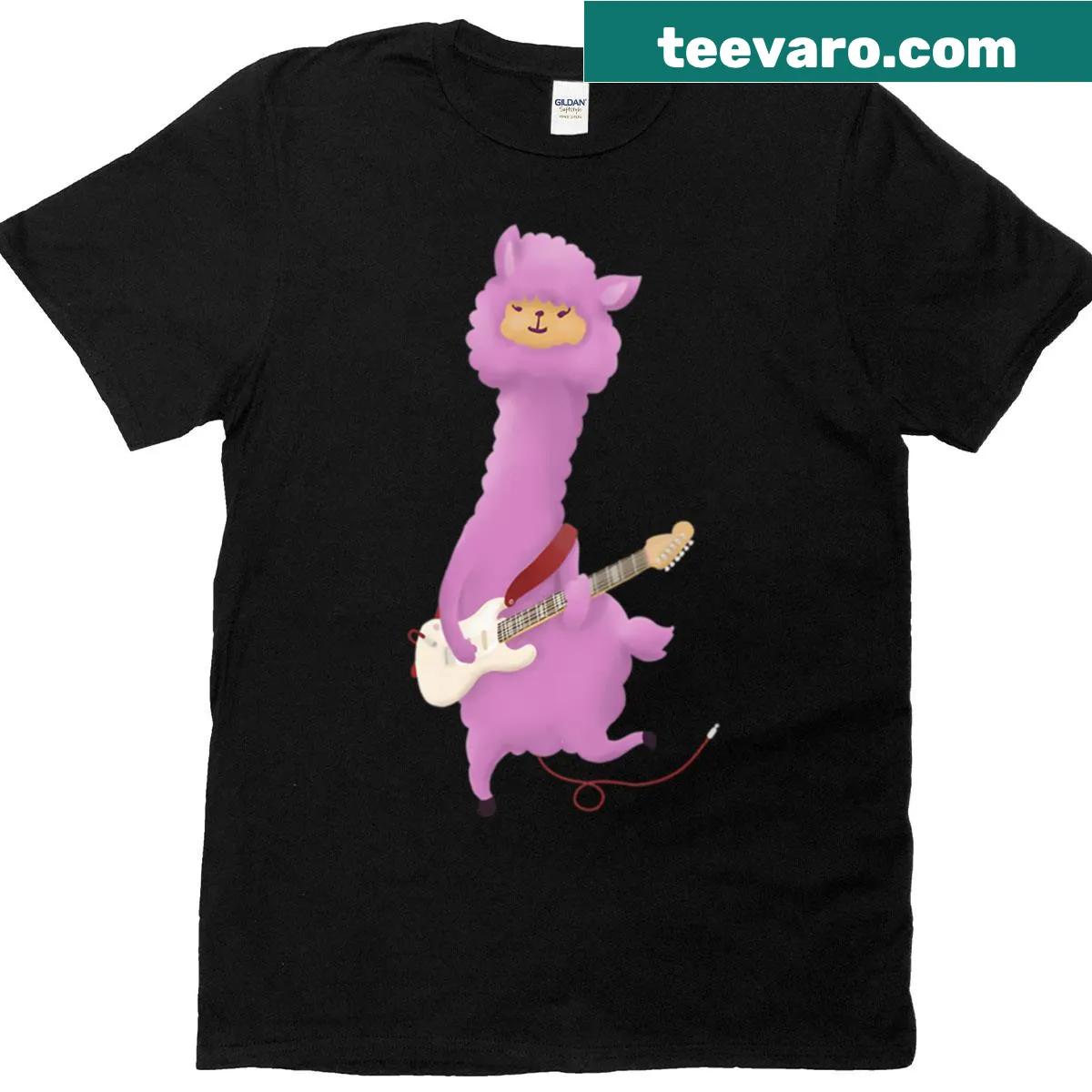 Playful cartoon T-shirt featuring an alpaca with sunglasses — on a men's t-shirt