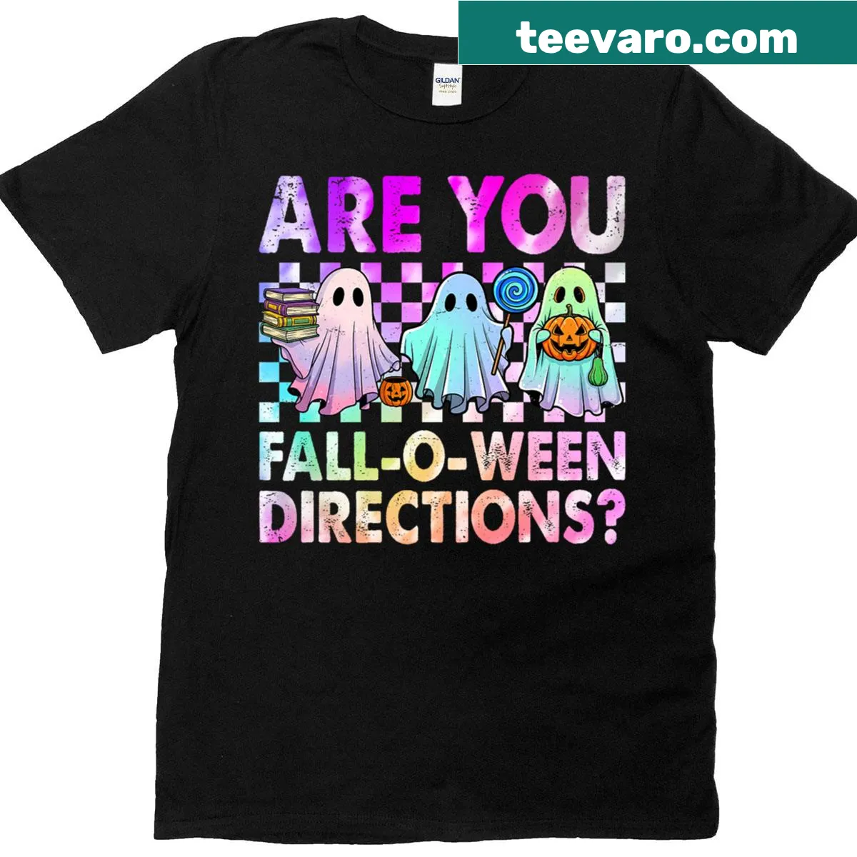 Funny teacher Halloween t-shirt with Halloween graphics and directions — on a men's t-shirt