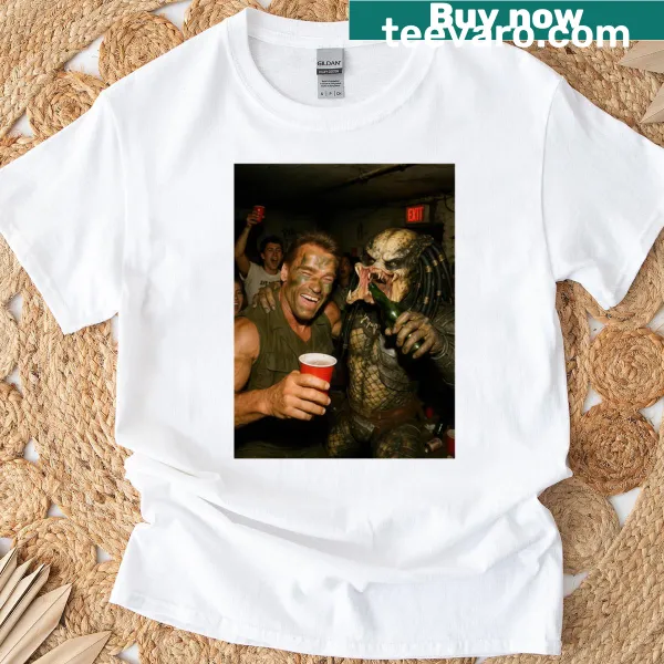 T-shirt featuring a candid photo of Arnold Schwarzenegger in The Predator