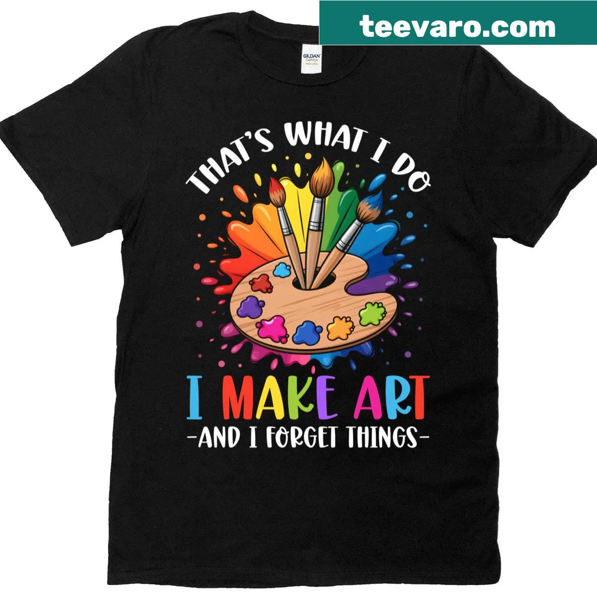 Funny T-shirt for artists with playful quote about making art — on a men's t-shirt