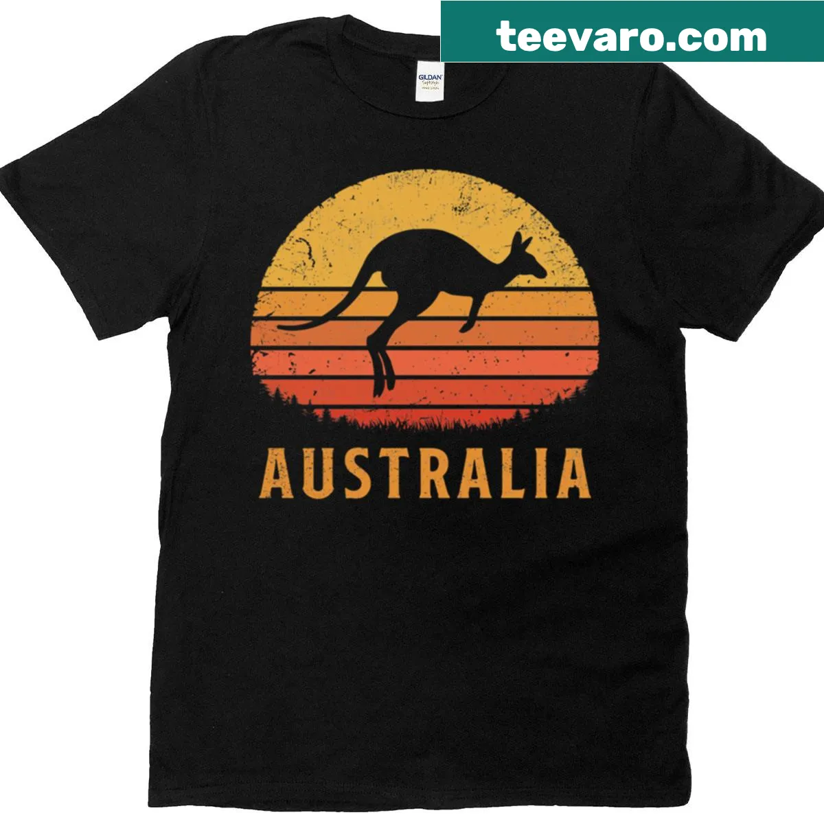 Retro kangaroo graphic t-shirt representing Australia — on a men's t-shirt