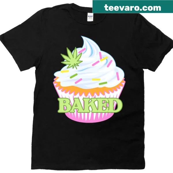 Cartoon cupcake design with stoner theme on a T-shirt