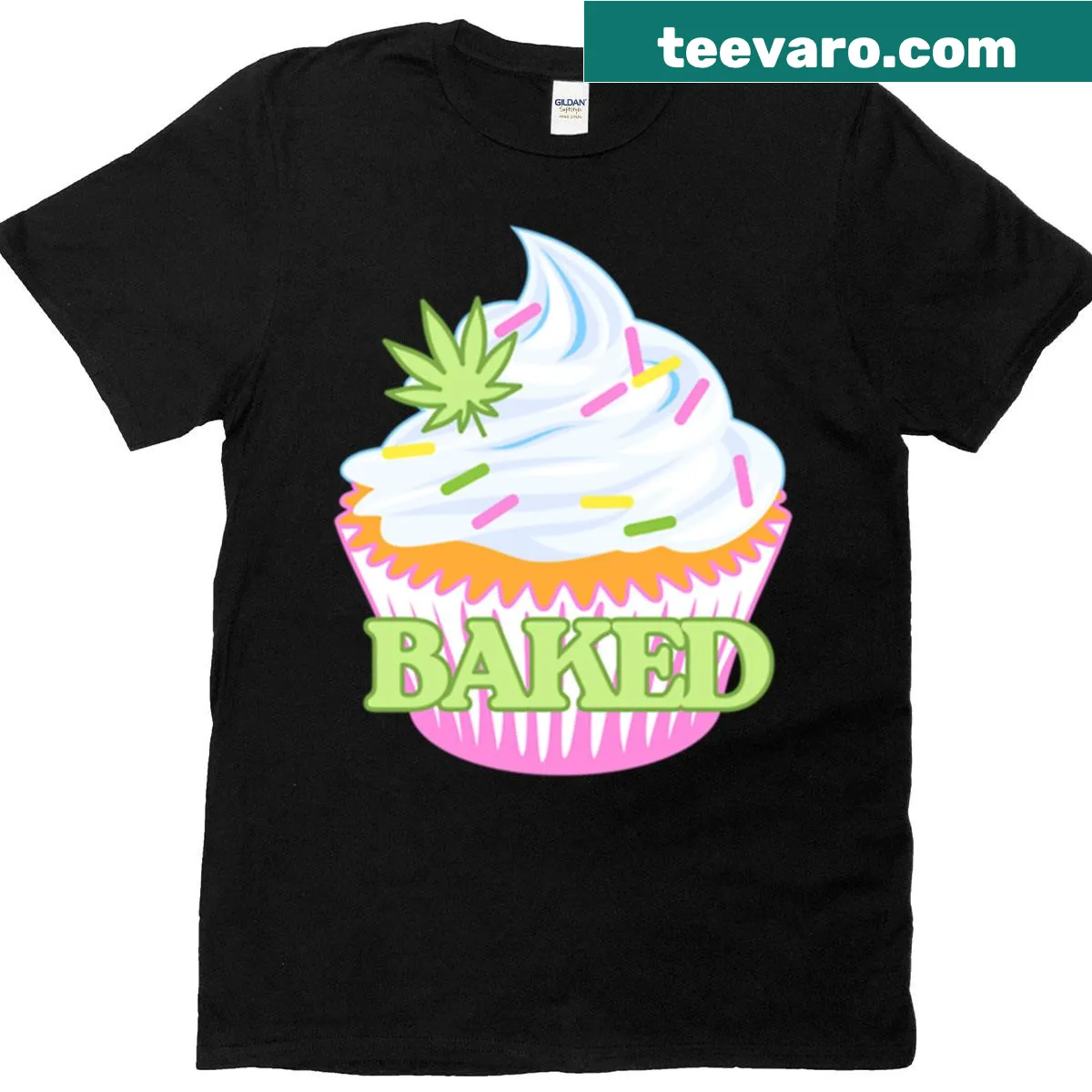 Cartoon cupcake design with stoner theme on a T-shirt — on a men's t-shirt