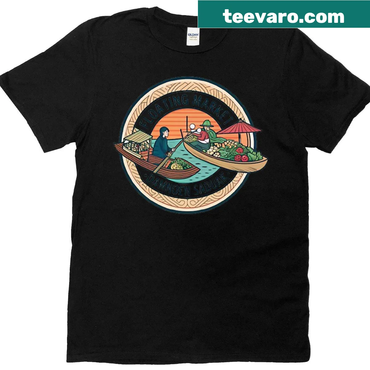Shirt inspired by Bangkok’s floating markets with colorful illustrations. — on a men's t-shirt