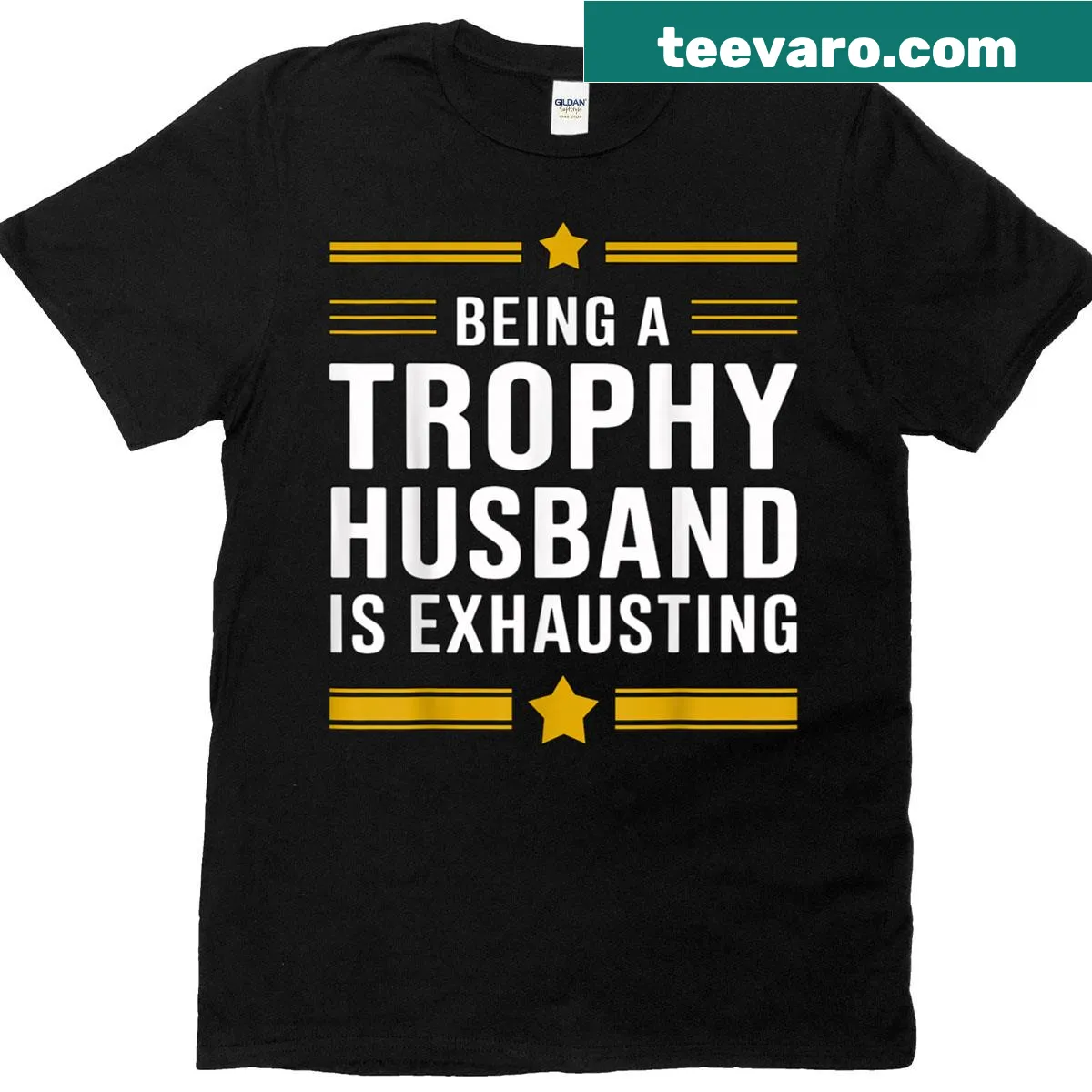 Funny t-shirt with the quote about being a trophy husband — on a men's t-shirt