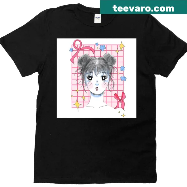 Cute illustration of a blushing girl on a casual t-shirt