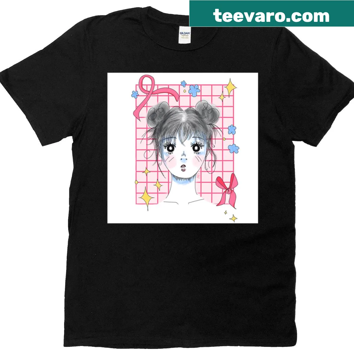 Cute illustration of a blushing girl on a casual t-shirt — on a men's t-shirt