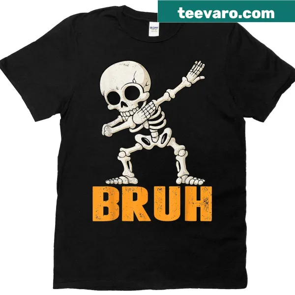 Funny kids Halloween t-shirt with a dabbing skeleton graphic