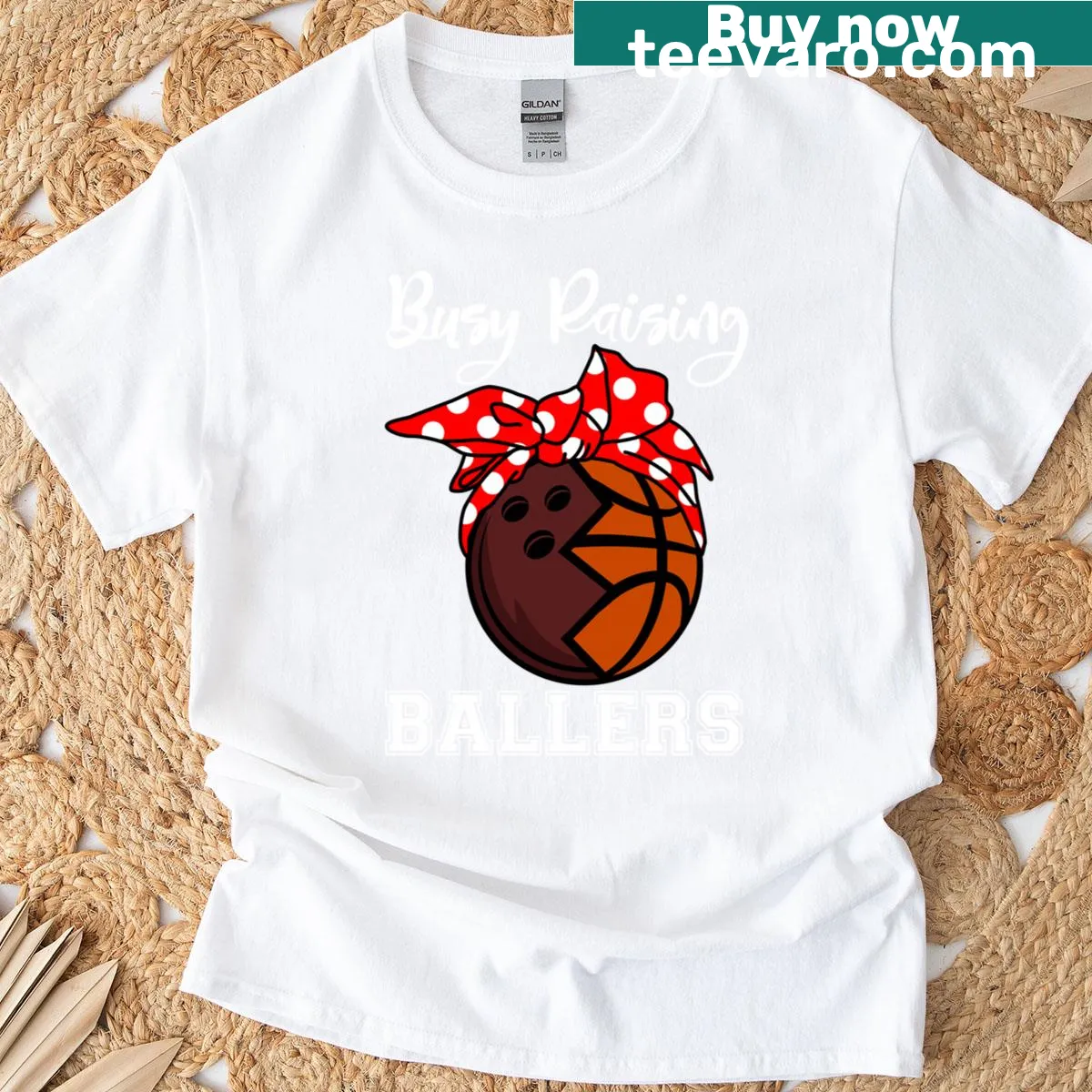 Funny shirt for moms with the phrase 'Busy Raising Ballers' — on a men's t-shirt