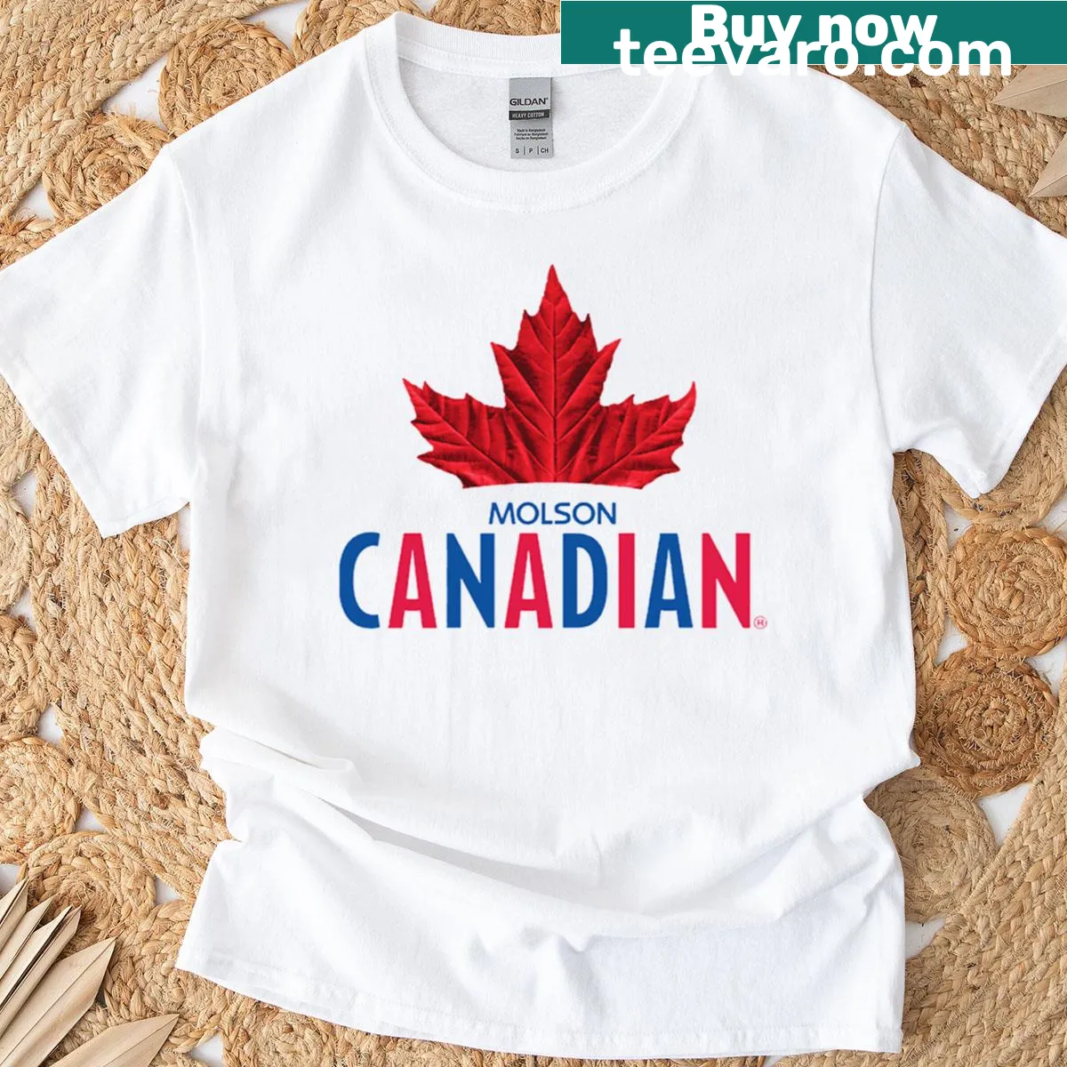 Canada maple leaf Molson Brewery beer graphic on a t-shirt — on a men's t-shirt