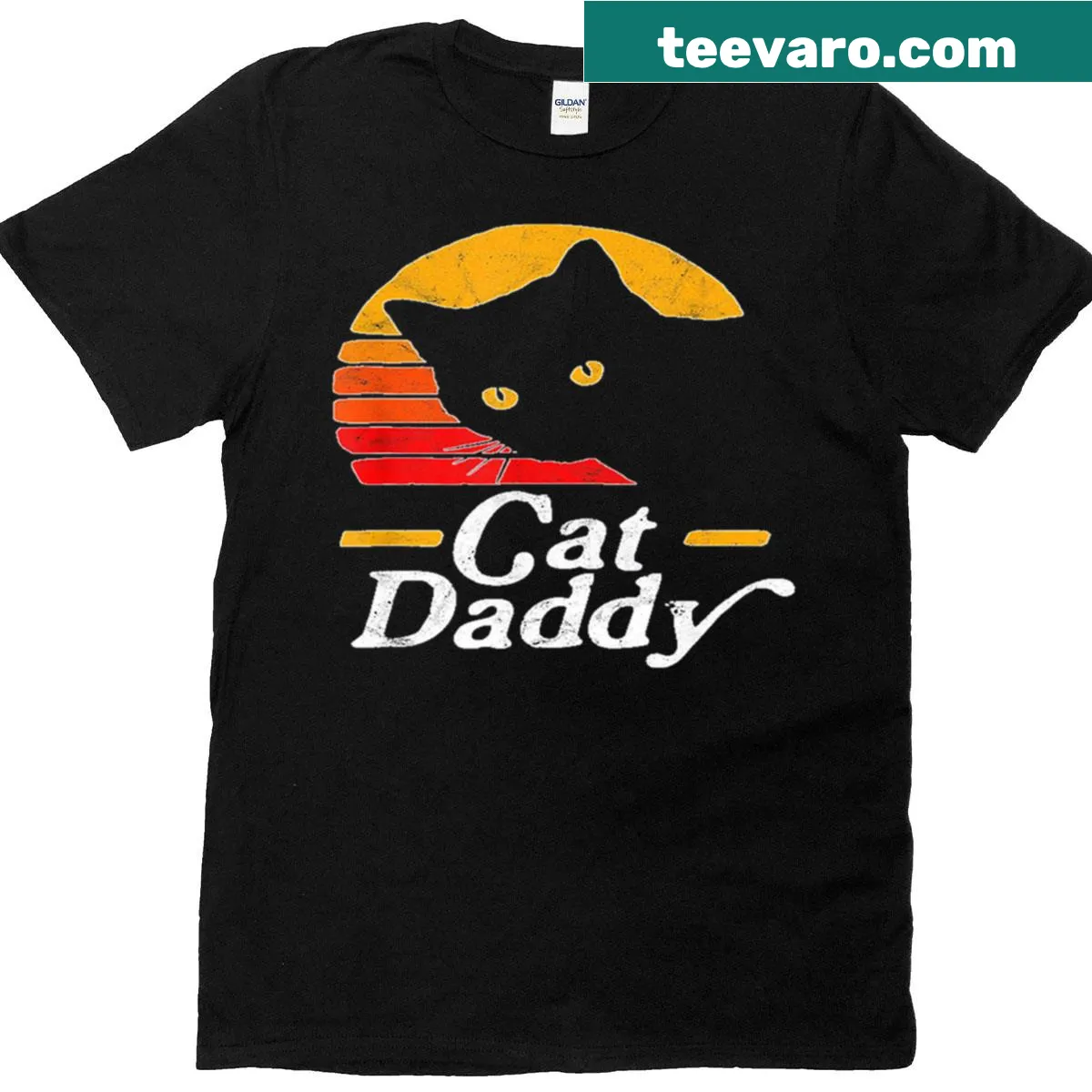 Vintage distressed t-shirt with 'Cat Daddy' retro graphic — on a men's t-shirt