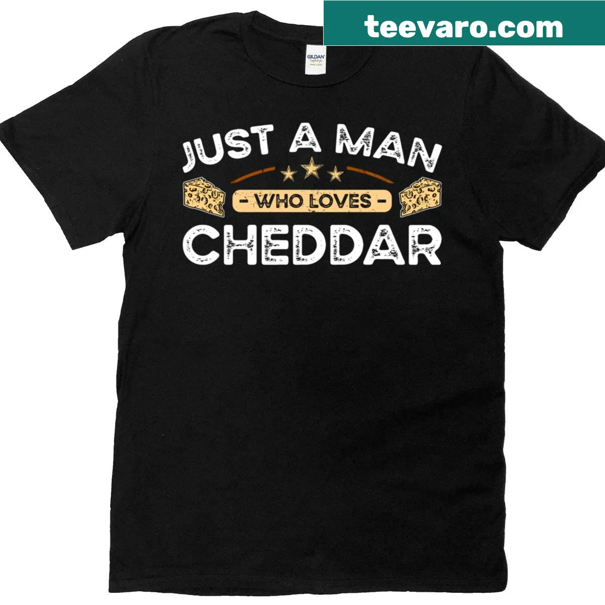 Funny T-shirt about loving cheddar cheese — on a men's t-shirt