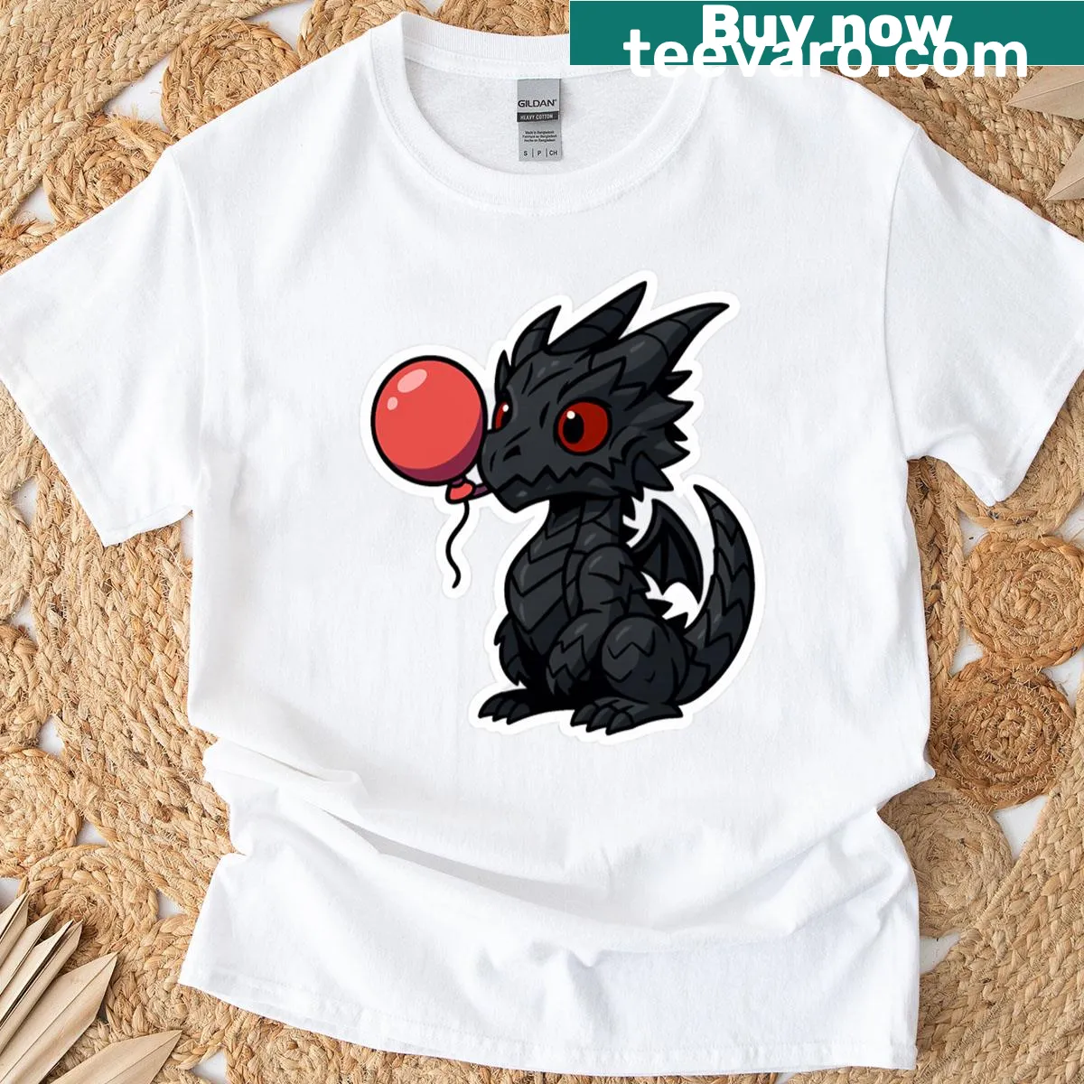 Chibi Alduin holding a balloon in a funny parody on T-shirt — on a men's t-shirt