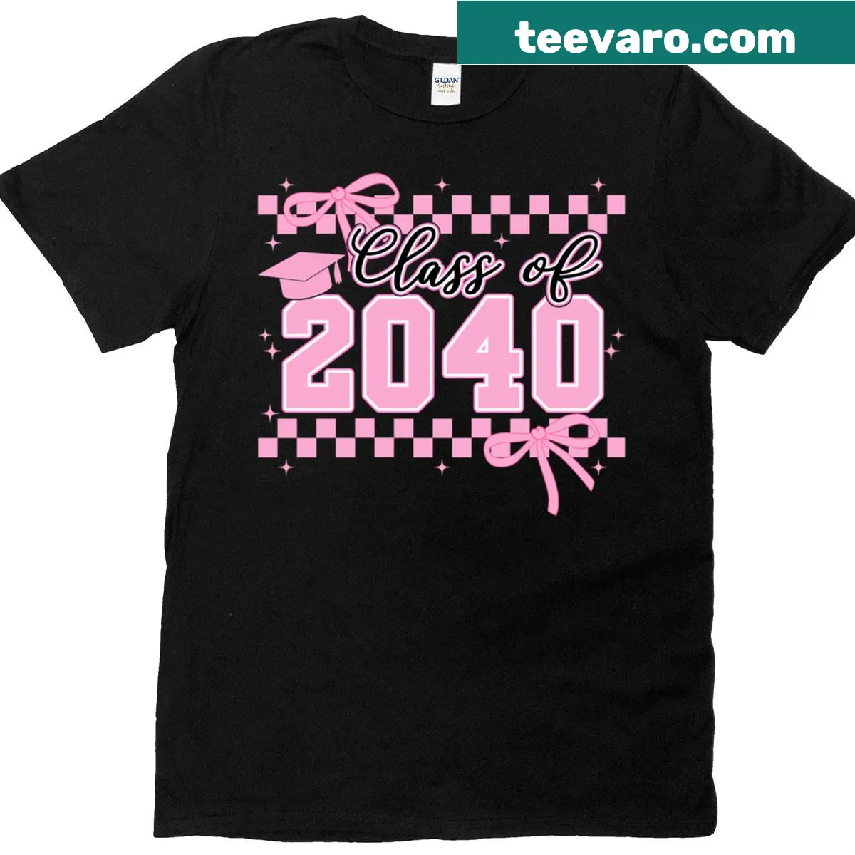 T-shirt with 'Class Of 2040' and a coquette bow design — on a men's t-shirt