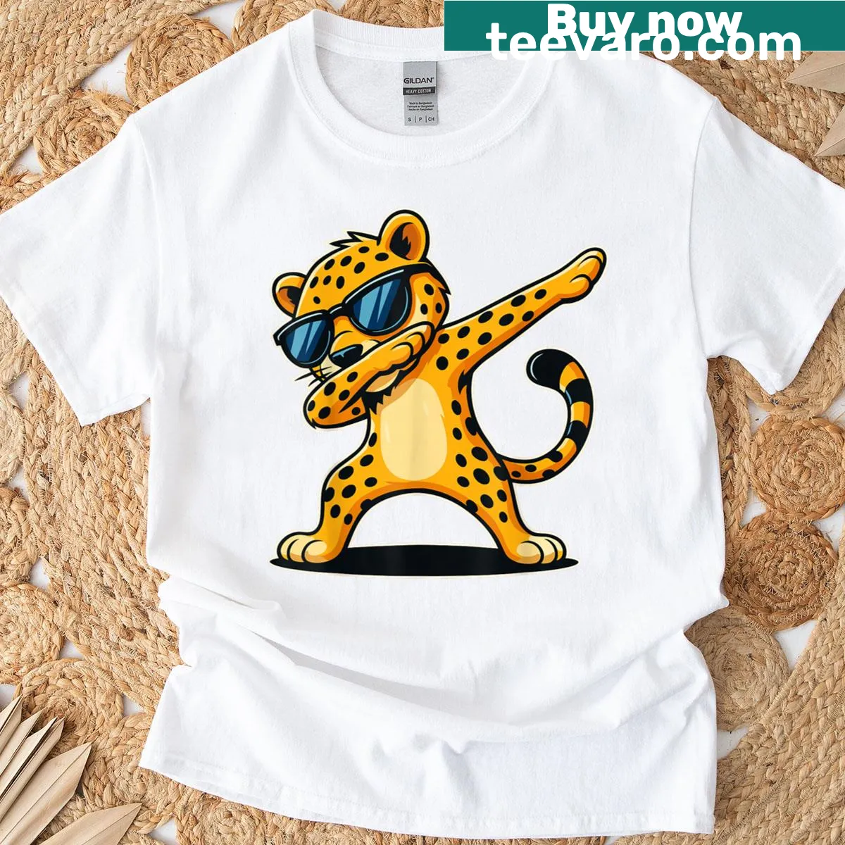 Cartoon tiger in sunglasses dabbing on a kids t-shirt — on a men's t-shirt