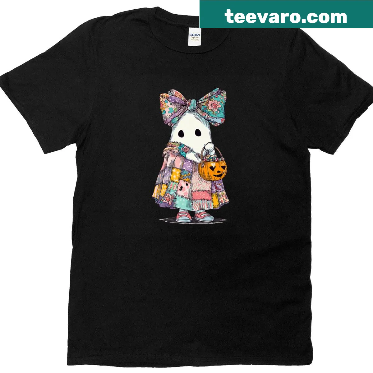 Cute ghost graphic with 'Boo' text for Halloween T-shirt. — on a men's t-shirt