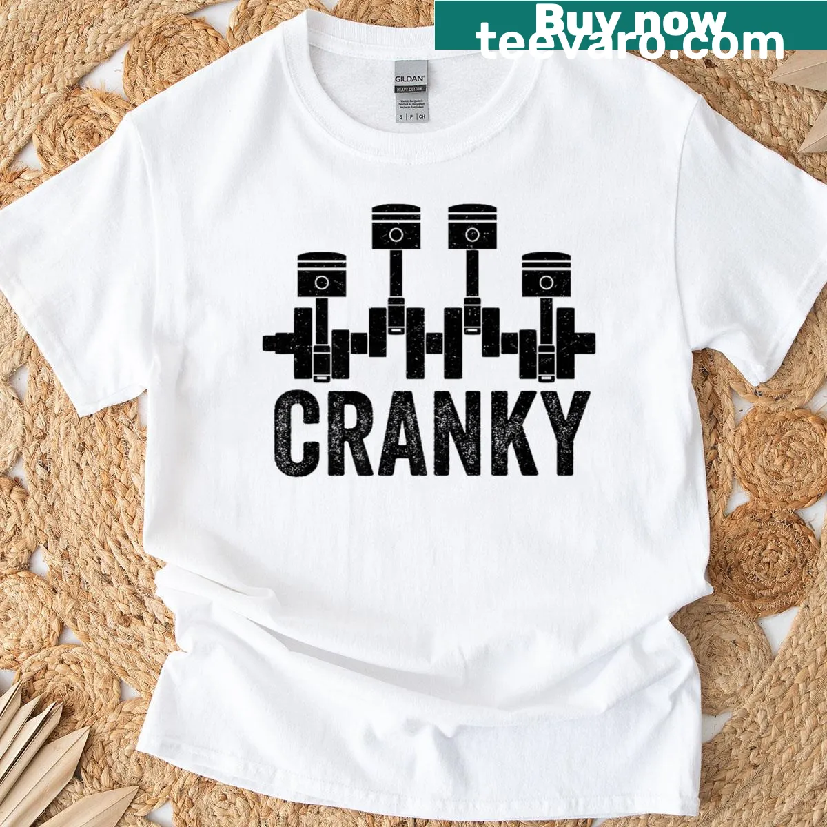 T-shirt with crankshaft graphic for car lovers and mechanics — on a men's t-shirt