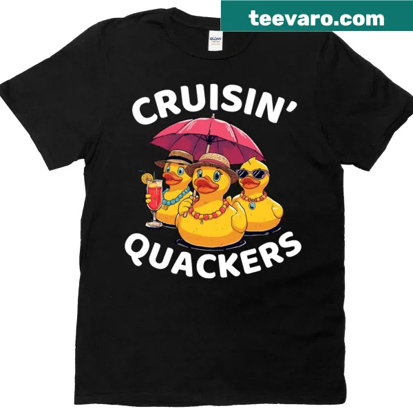 Cartoon ducks with cocktails and sunglasses on T-shirt