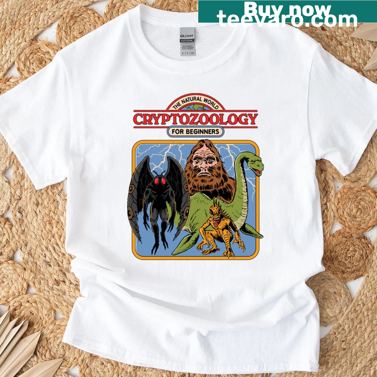 Graphic promoting cryptozoology with intriguing text — on a men's t-shirt