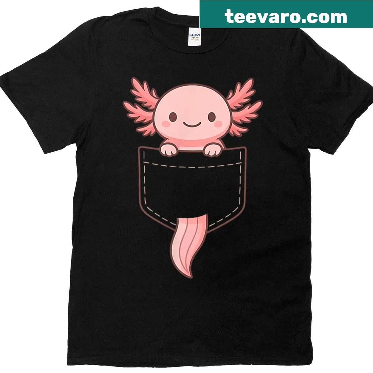 Cute axolotl graphic in pocket style on T-shirt — on a men's t-shirt