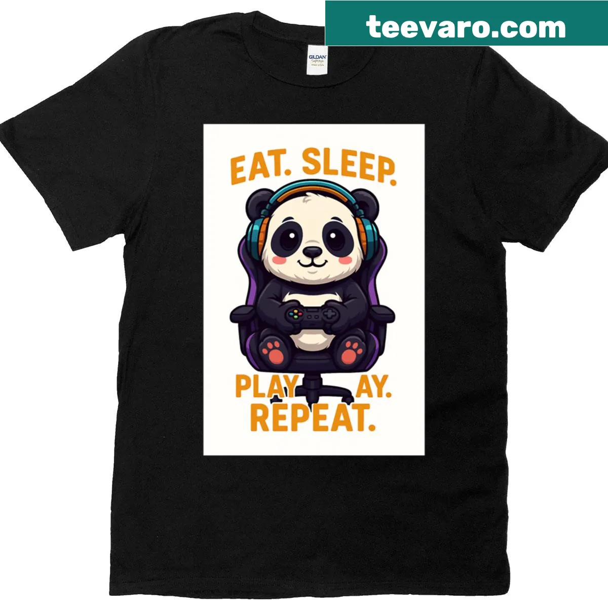 Cute t-shirt featuring a panda with the gamer lifestyle slogan. — on a men's t-shirt