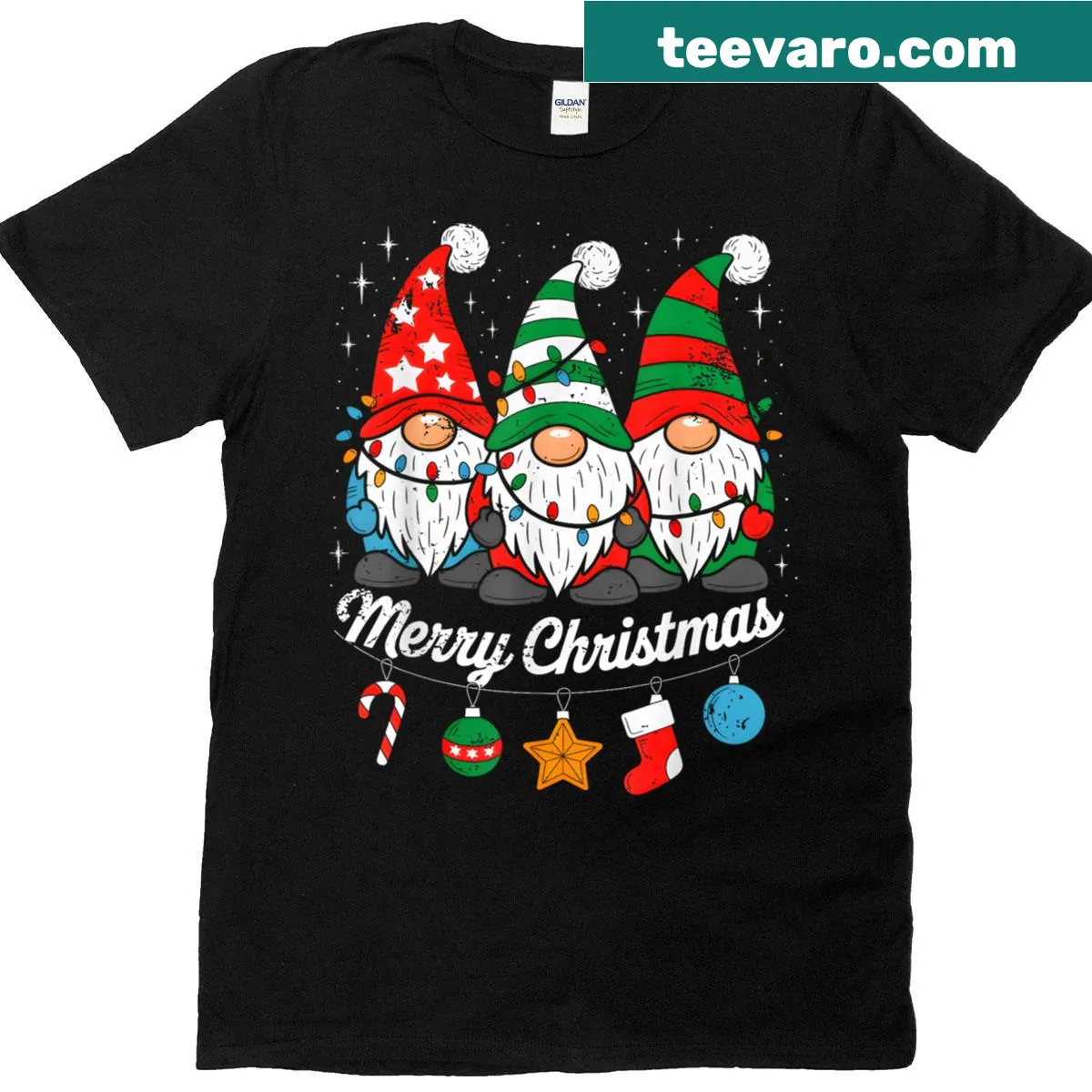 Adorable gnomes celebrating Christmas on a matching shirt — on a men's t-shirt