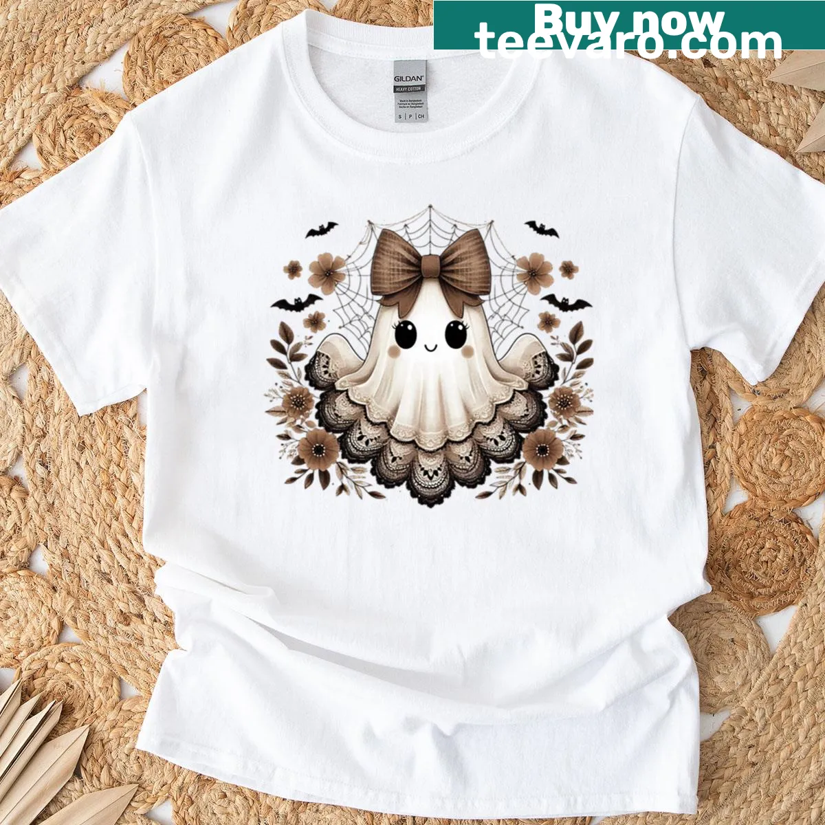 Cute graphic of a lace ghost for a playful look — on a men's t-shirt