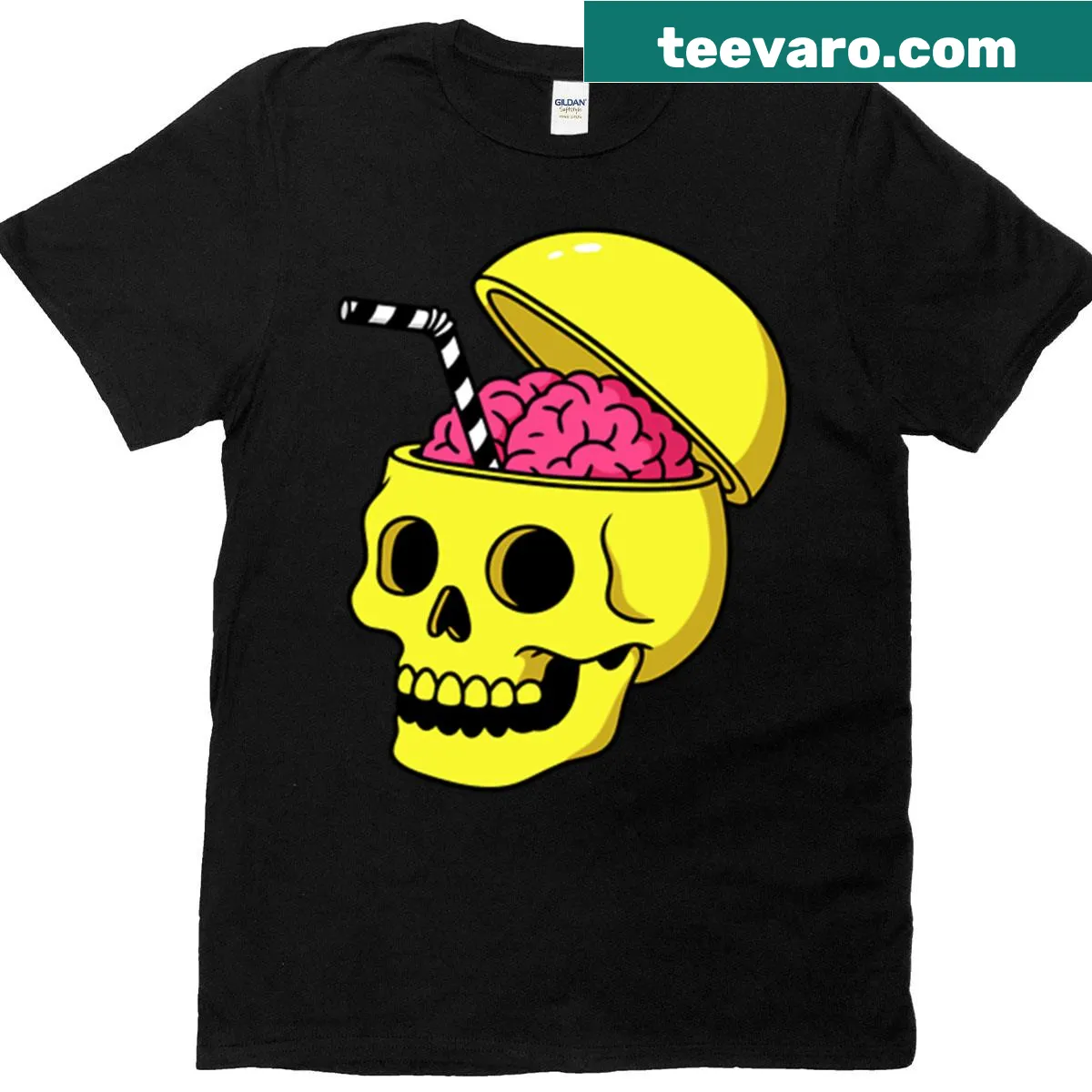 Minimalist skull with brain drink illustration on T-shirt — on a men's t-shirt