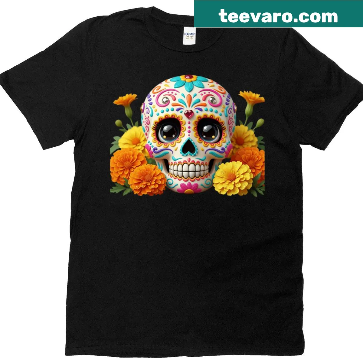 Cute sugar skull graphic t-shirt design. — on a men's t-shirt