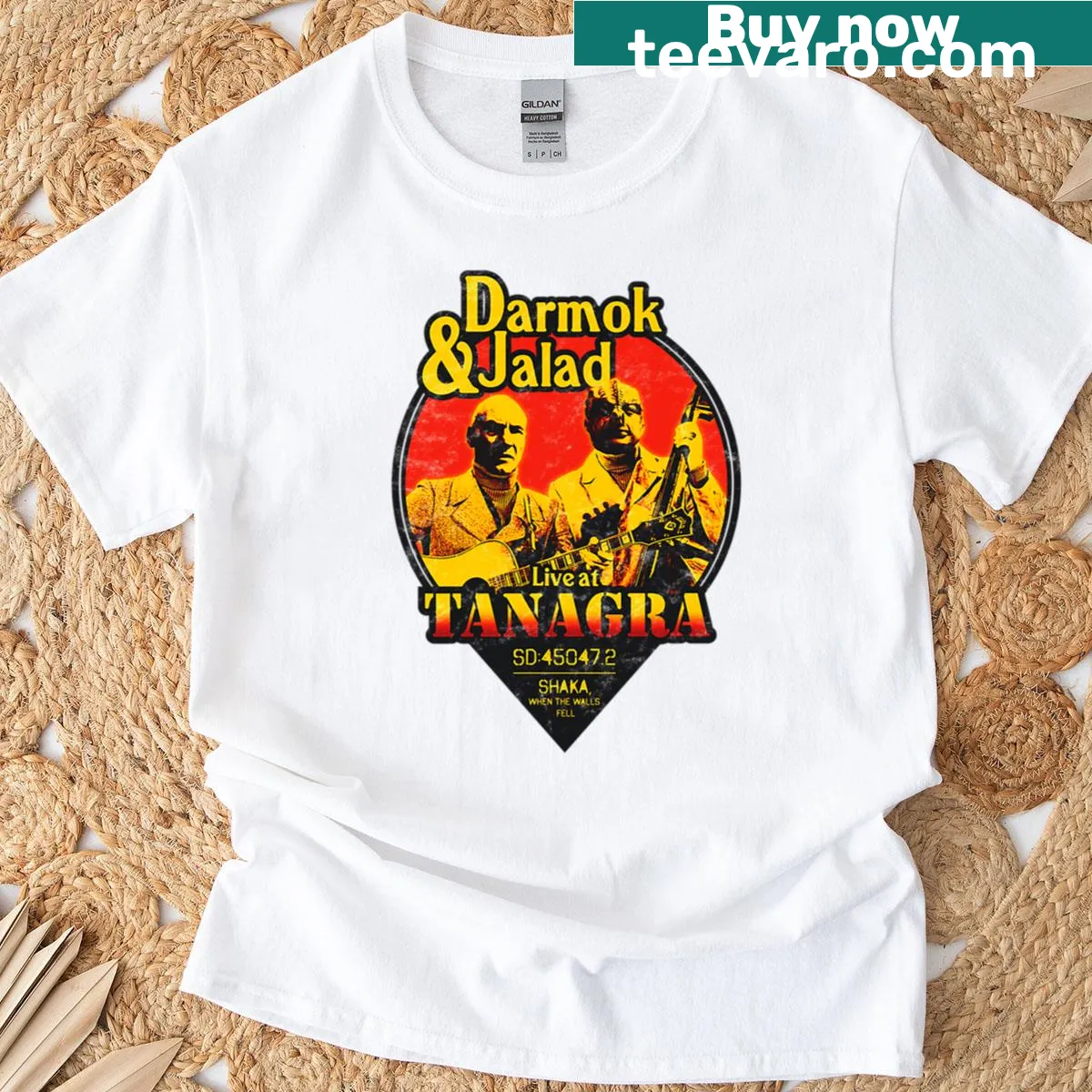 Science fiction t-shirt featuring the phrase 'Darmok and Jalad at Tanagra' as a tribute. — on a men's t-shirt