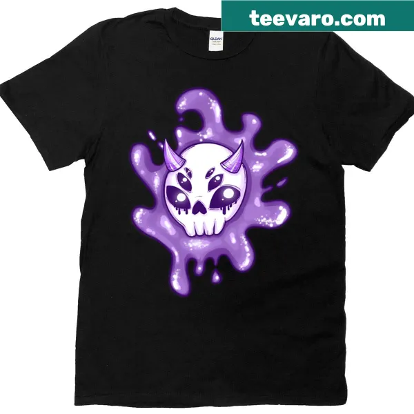 Graphic T-shirt featuring a demon skull with splash and drip design