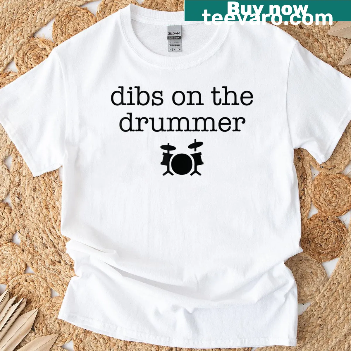 Funny t-shirt proclaiming Dibs On The Drummer for music fans — on a men's t-shirt
