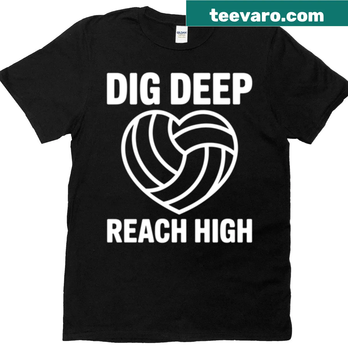 Inspirational t-shirt with the message 'Dig Deep Reach High' in bold typography — on a men's t-shirt